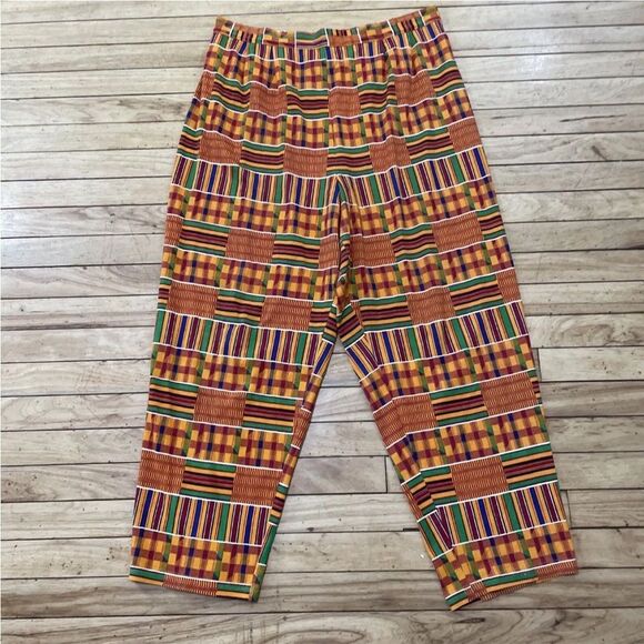CALIFORNIA GOLD RUSH Women 20 Kente Africa Print Sleeveless 2Piece Pants Set VTG - Picture 9 of 16